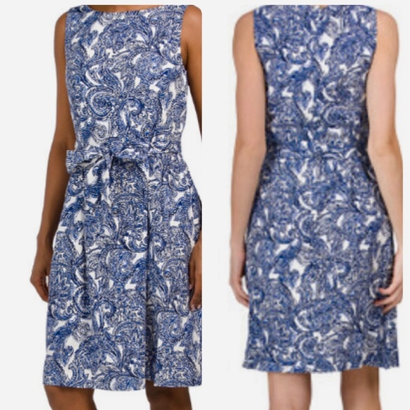 NWT Anne Klein Chelsea Blue White Paisley Print Linen Blend Dress Size 12 - Picture 1 of 5